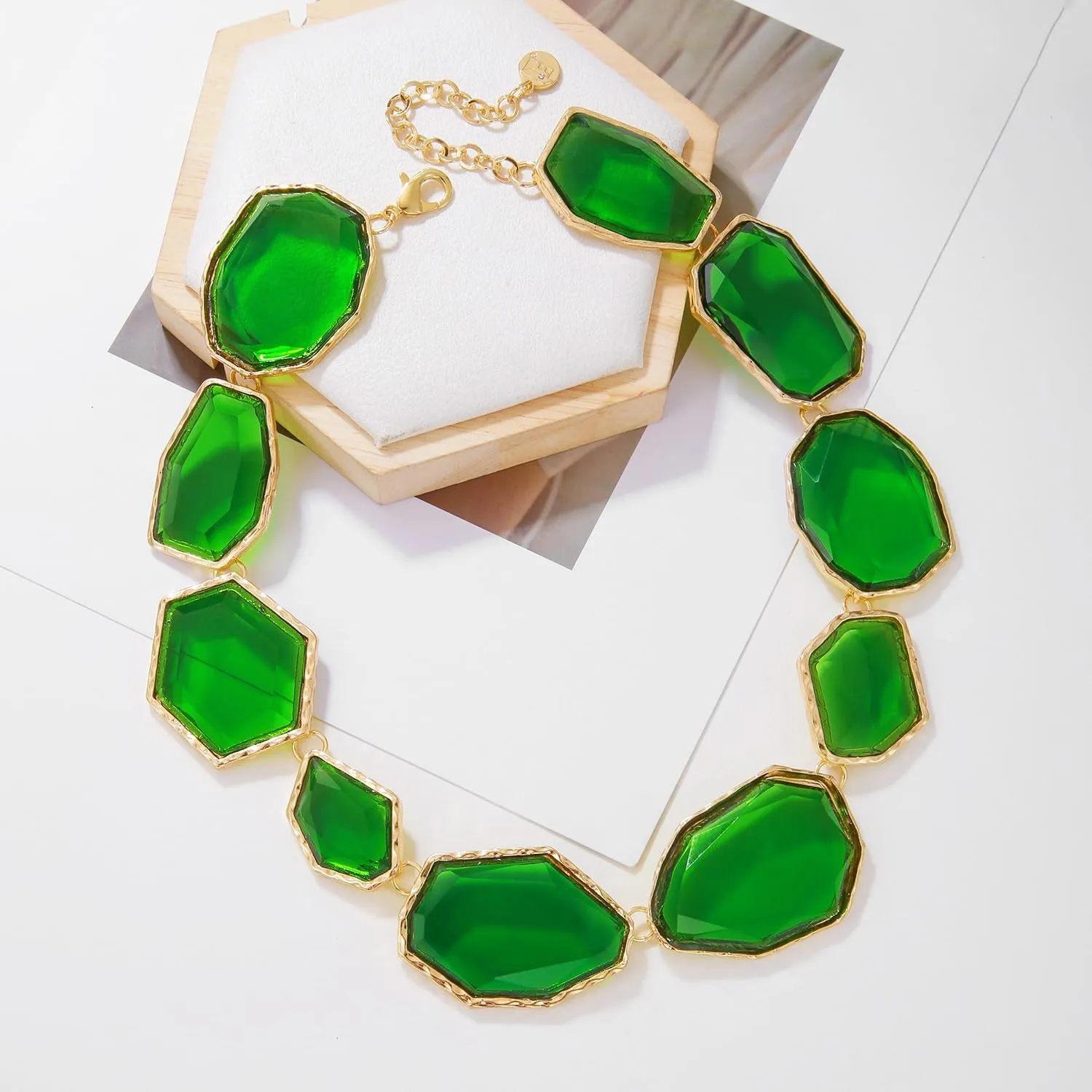 Firstmeet Vintage Resin Rhinestone Necklace Irregularly Shaped Elegant Crystal Collar for Women