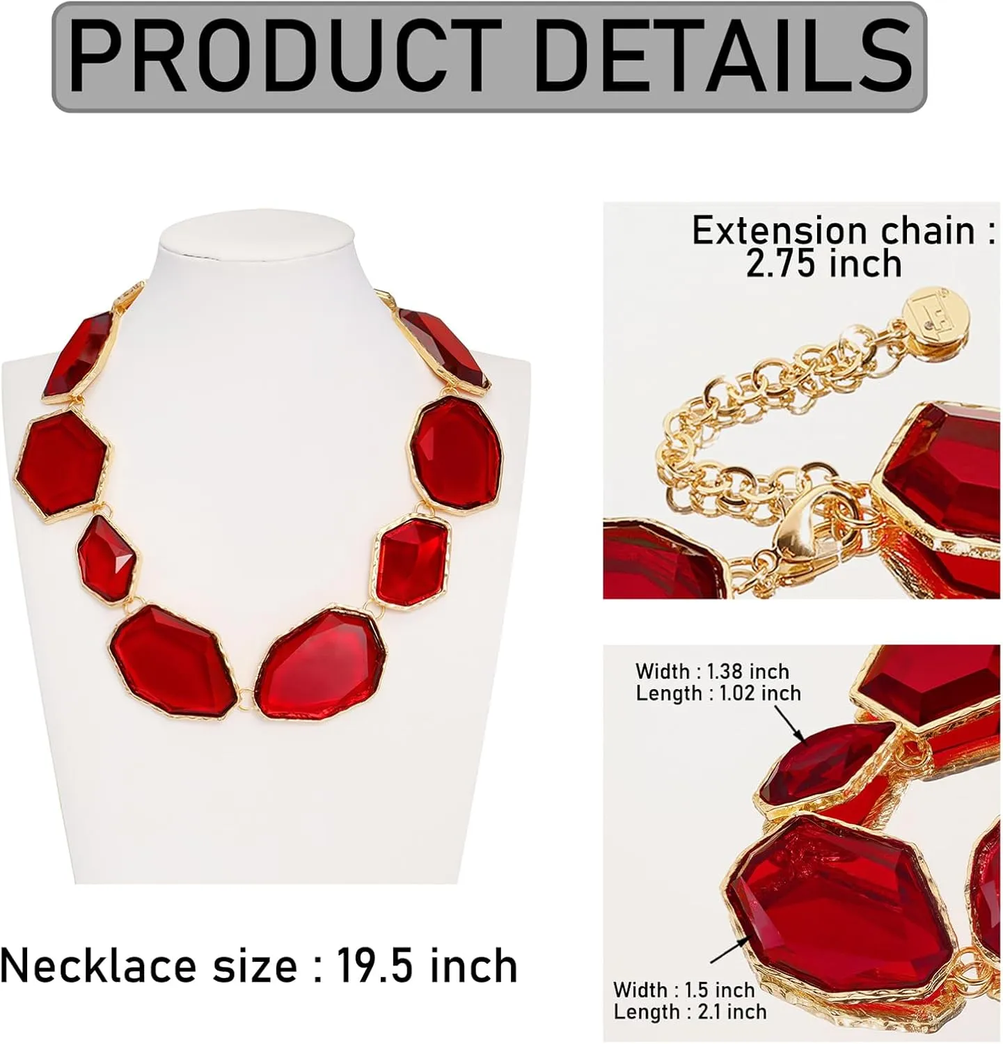 Firstmeet Vintage Resin Rhinestone Necklace Irregularly Shaped Elegant Crystal Collar for Women