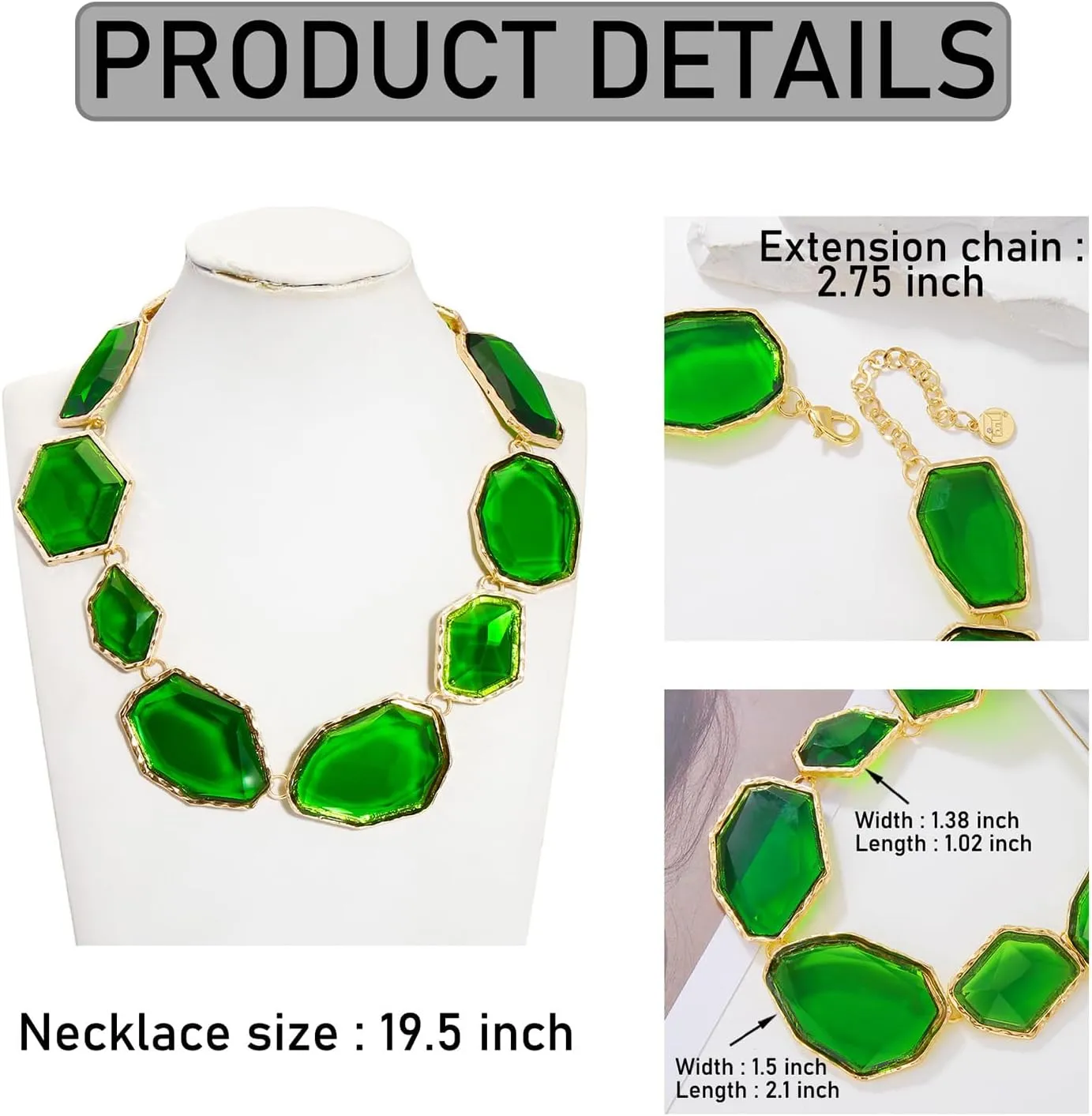 Firstmeet Vintage Resin Rhinestone Necklace Irregularly Shaped Elegant Crystal Collar for Women