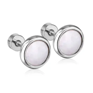 Flat Screw Back Cartilage Earrings for Women,8mm Stainless Steel Helix Studs Minimalist Piercing Jewelry Gifts Hypoallergenic Stud Earringsfor Girls Mom Wife Girlfriend (Silver White)