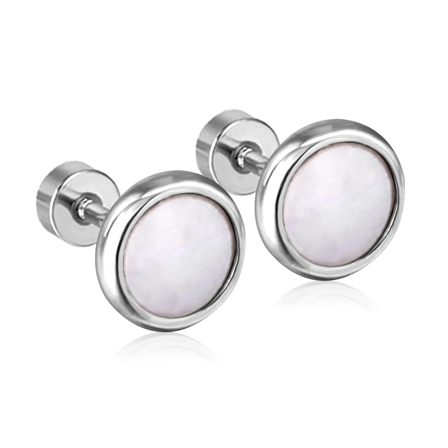 Flat Screw Back Cartilage Earrings for Women,8mm Stainless Steel Helix Studs Minimalist Piercing Jewelry Gifts Hypoallergenic Stud Earringsfor Girls Mom Wife Girlfriend (Silver White)