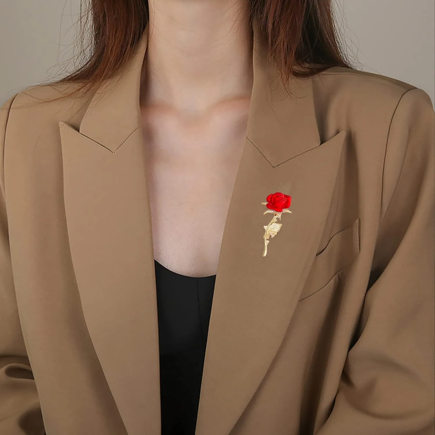 Floral Elegant Red Rose Shape Brooch Pin for Women Mothers Day Accessory