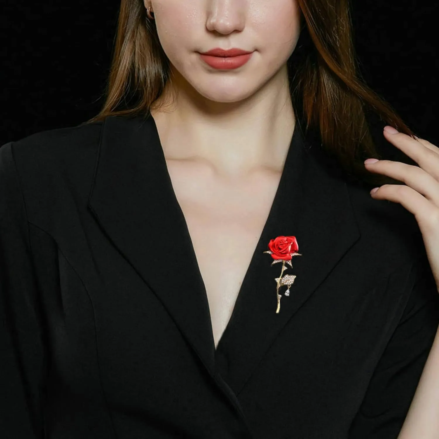 Floral Elegant Red Rose Shape Brooch Pin for Women Mothers Day Accessory