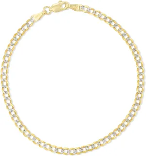 Floreo 10k Yellow Gold and White Gold 2.5mm Lite Two-Tone Curb Cuban Chain Bracelet or Anklet