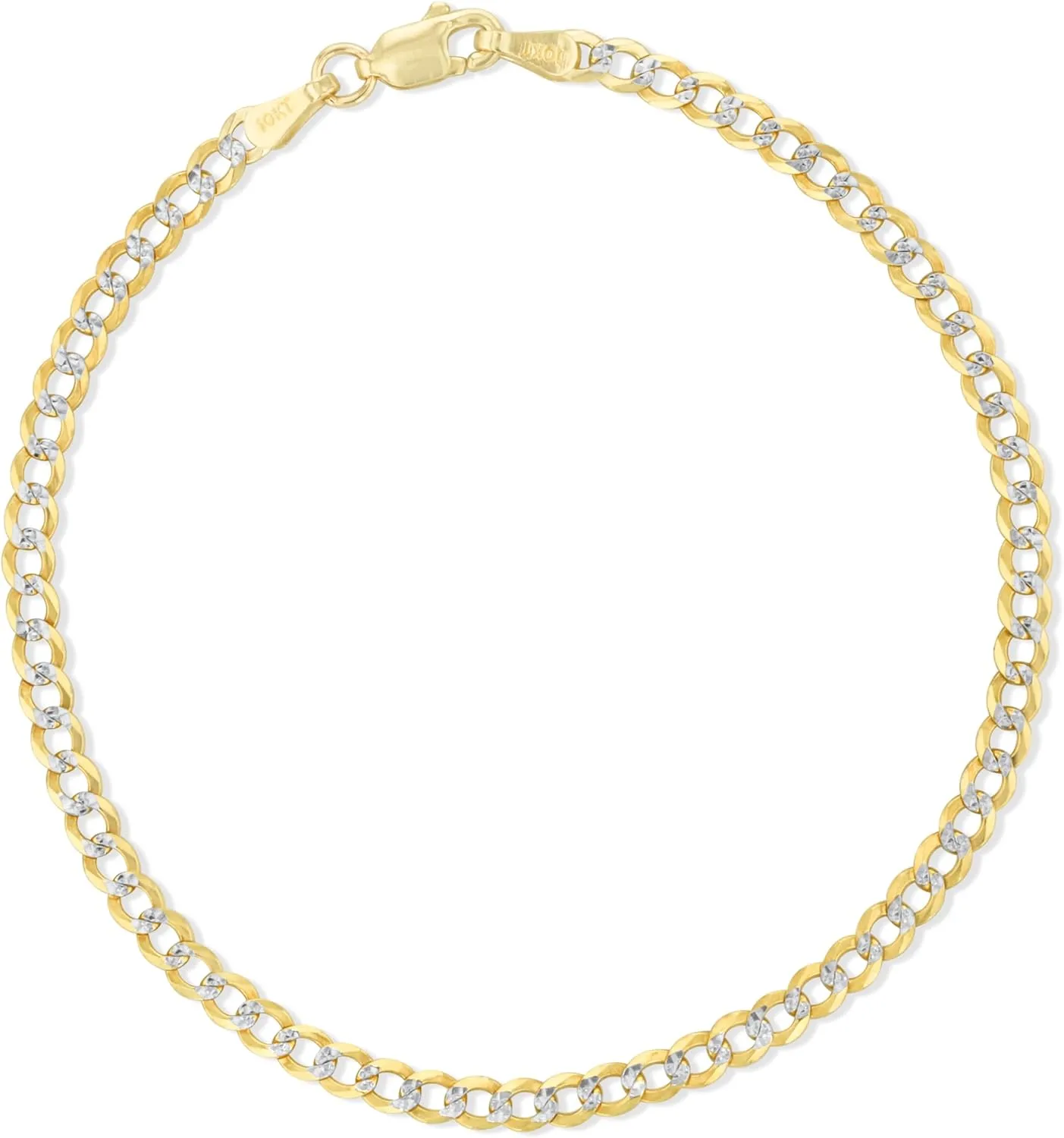 Floreo 10k Yellow Gold and White Gold 2.5mm Lite Two-Tone Curb Cuban Chain Bracelet or Anklet