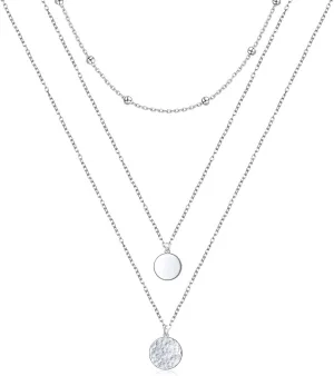 FLYOW Layered Necklace S925 Sterling Silver Triple Multilayer Necklace Long Chain Dainty Pendant Necklace for Women