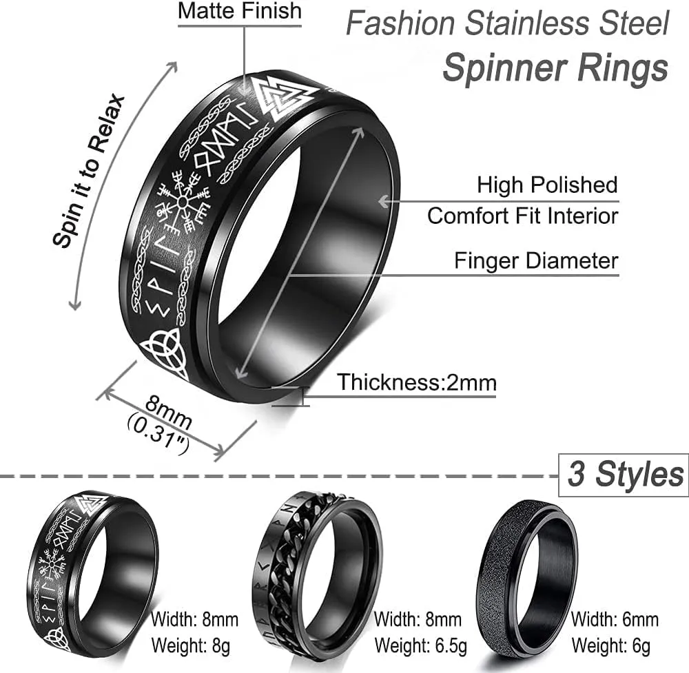 FLYUN Viking Spinner Rings for Men - Release Anxiety and Embrace Your Inner Warrior with Stylish, Functional and Durable Jewelry - Gift in Premium Box