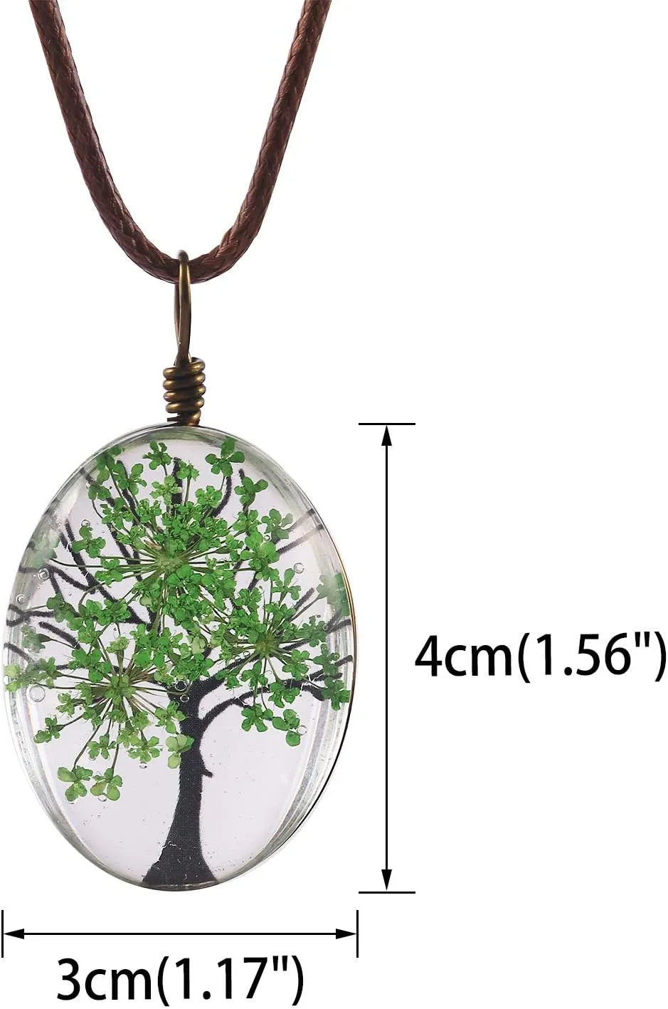 FM FM42 Life of Tree Multi Colors Queen Anne's Lace Dried Flowers Oval Pendant Necklace (4 Colors)