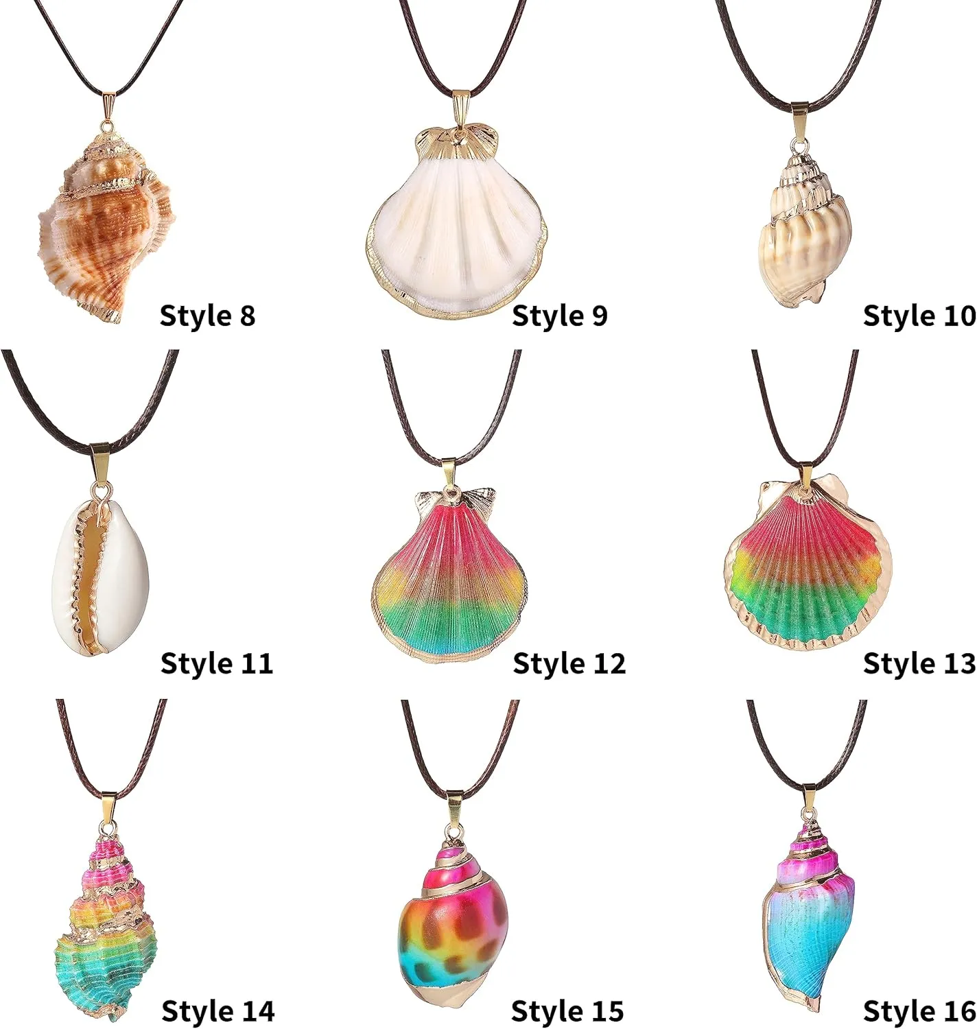 FM FM42 Natural Seashell Shell Scallop Conch Pendant Necklace with 27" Long Rope Chain (25 Styles)