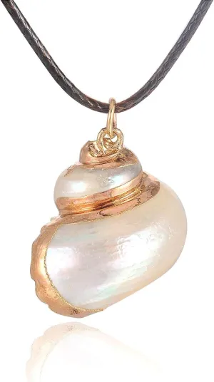 FM FM42 Natural Seashell Shell Scallop Conch Pendant Necklace with 27" Long Rope Chain (25 Styles)