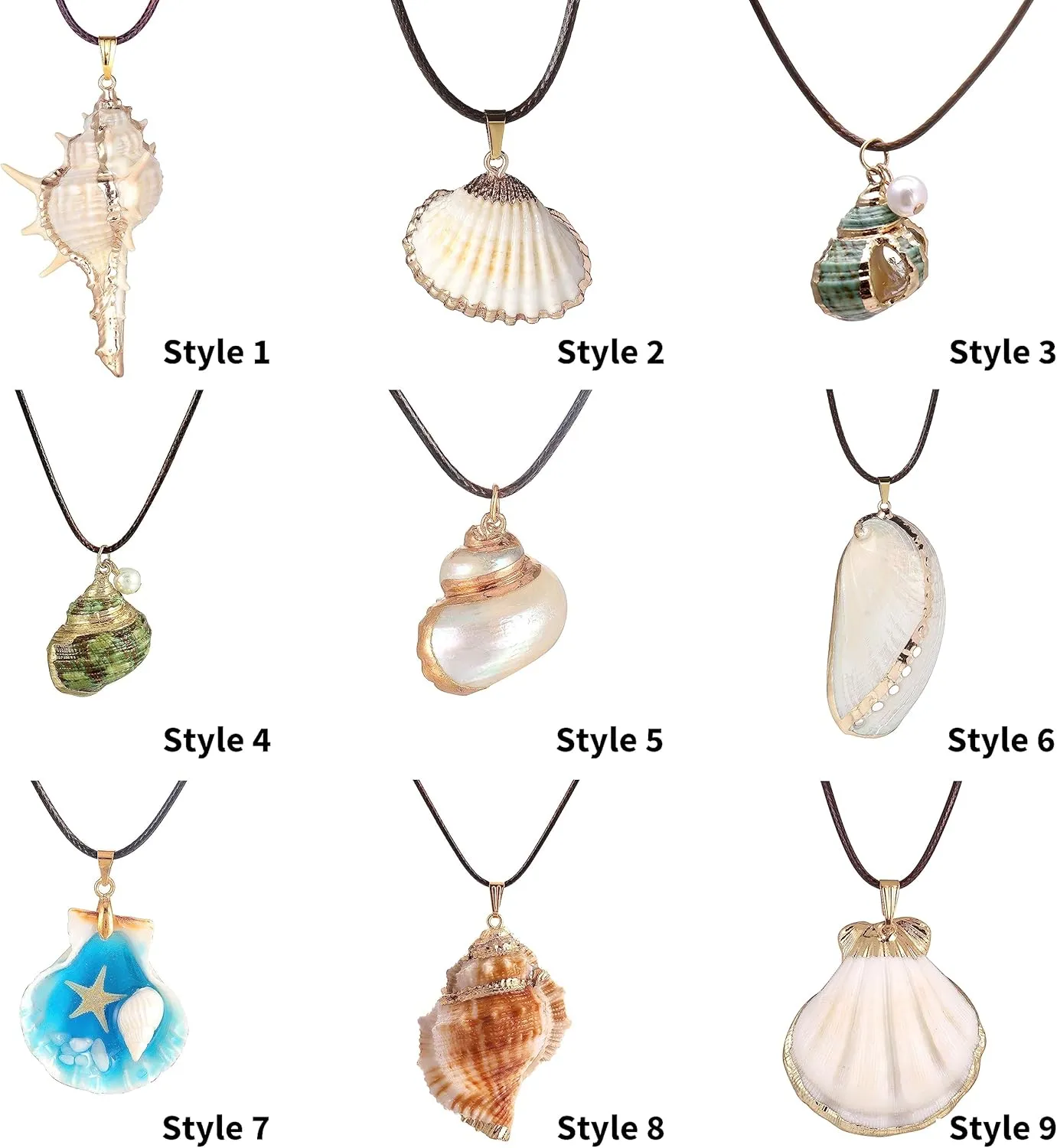 FM FM42 Natural Seashell Shell Scallop Conch Pendant Necklace with 27" Long Rope Chain (25 Styles)