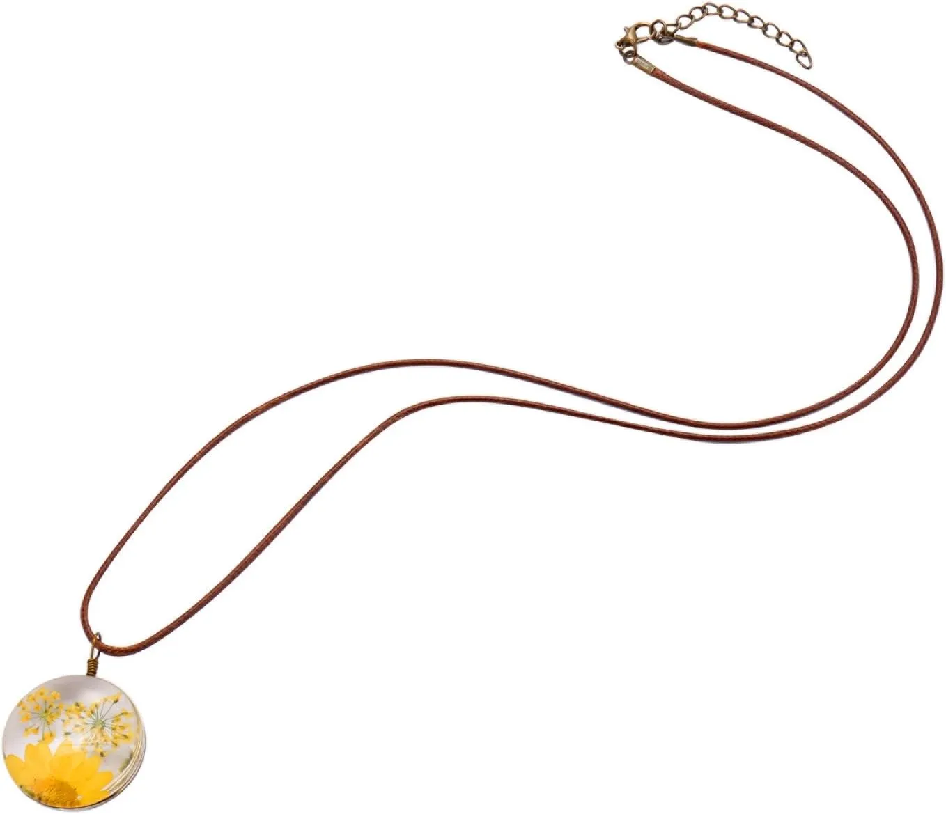FM FM42 Queen Anne's Lace Daisy Pressed Flowers Transparent Round Pendant Necklace (7 Colors)