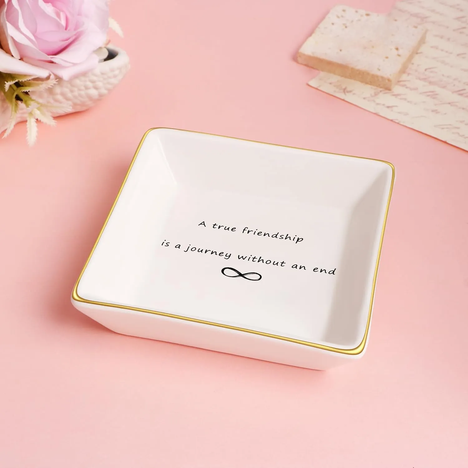 Friendship Gifts for Women Ceramic Trinket Tray Birthday Christmas Encouragement Decorative Decor Home Dish A True Friendship is A Journey Without An End Jewelry