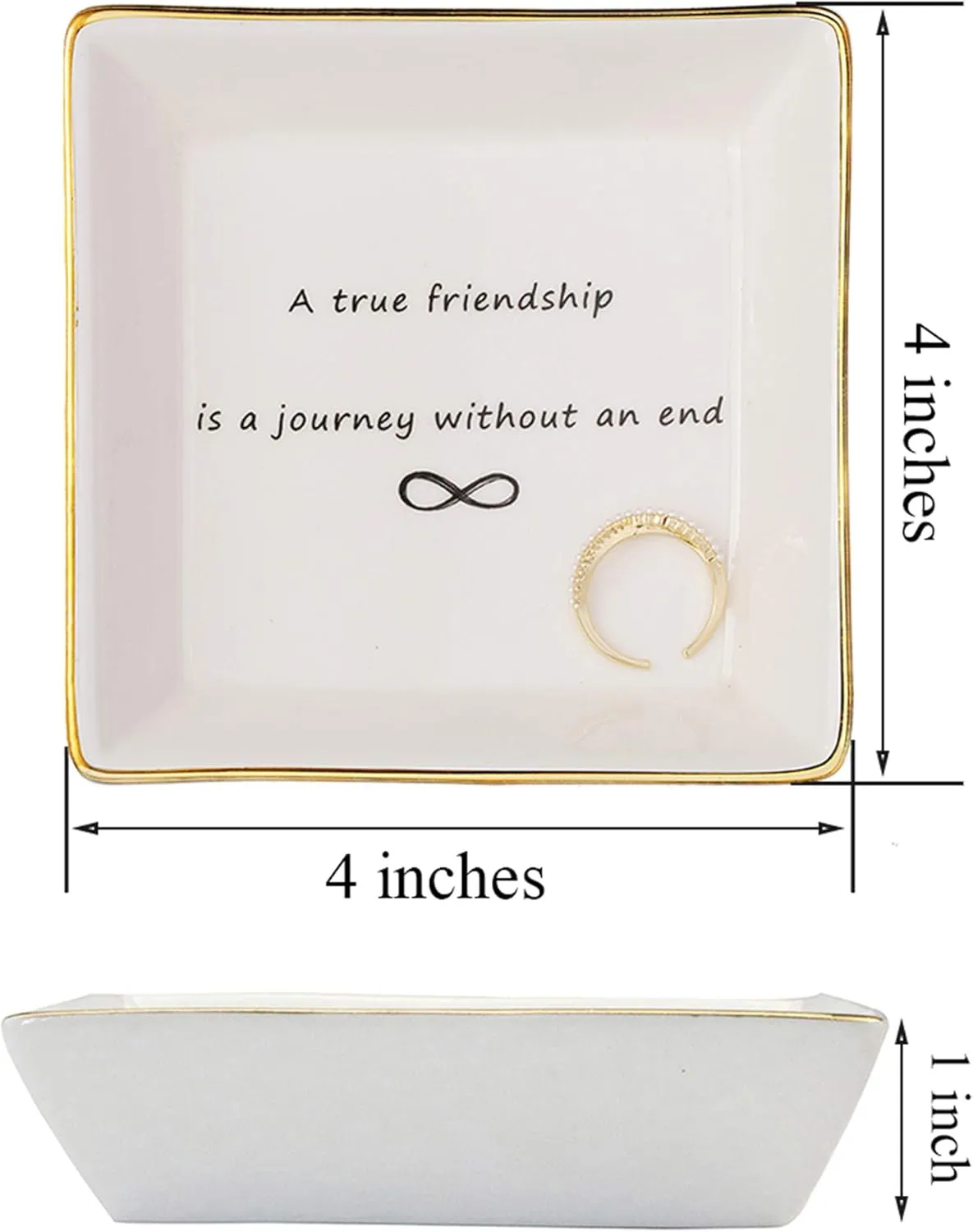Friendship Gifts for Women Ceramic Trinket Tray Birthday Christmas Encouragement Decorative Decor Home Dish A True Friendship is A Journey Without An End Jewelry