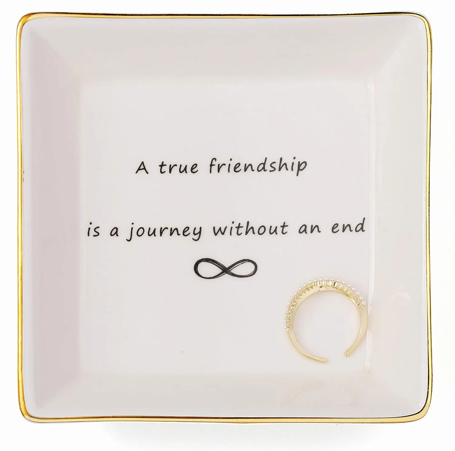 Friendship Gifts for Women Ceramic Trinket Tray Birthday Christmas Encouragement Decorative Decor Home Dish A True Friendship is A Journey Without An End Jewelry