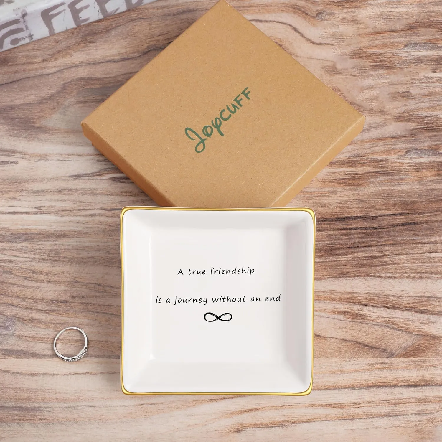 Friendship Gifts for Women Ceramic Trinket Tray Birthday Christmas Encouragement Decorative Decor Home Dish A True Friendship is A Journey Without An End Jewelry
