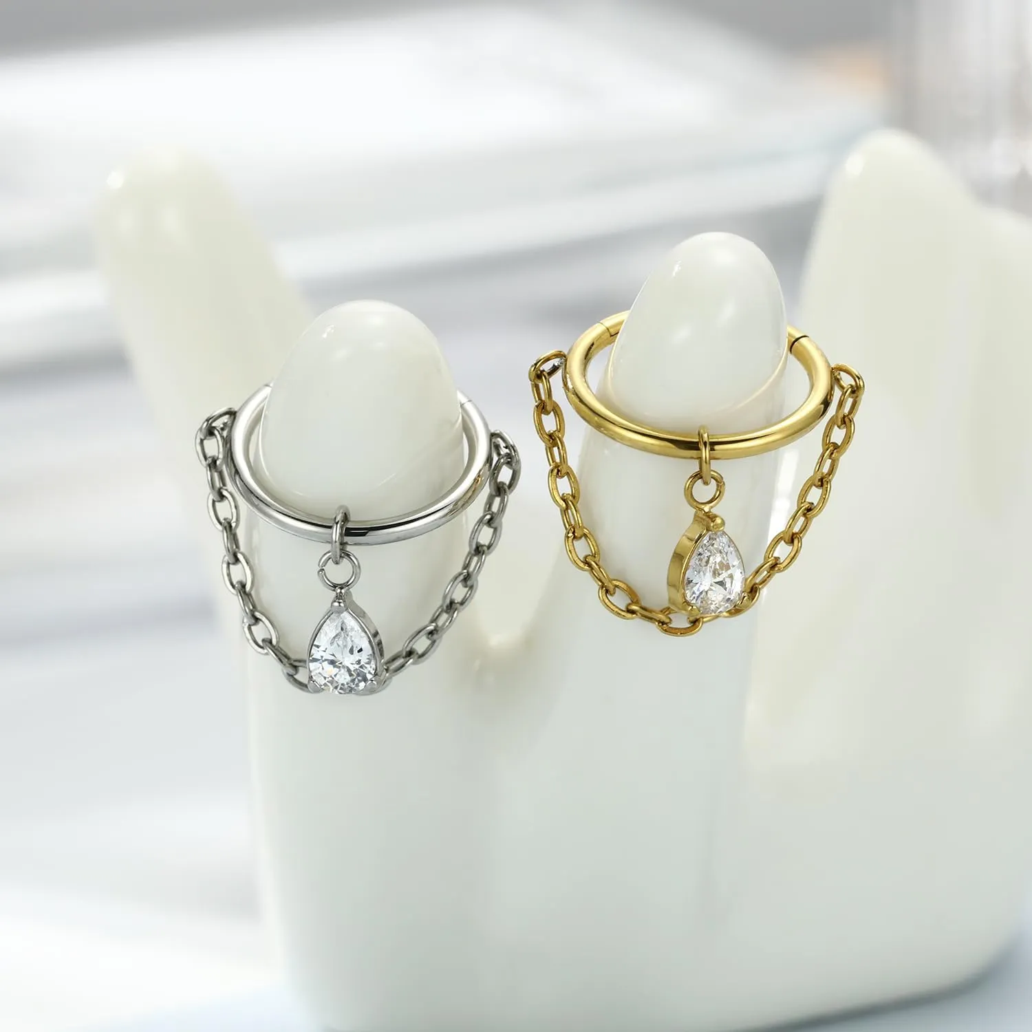 FUNLMO Dangle Conch Helix Cartilage Earlobe Orbital Piercing Jewelry 316L Surgical Steel Nose Septum Ring for Women Men