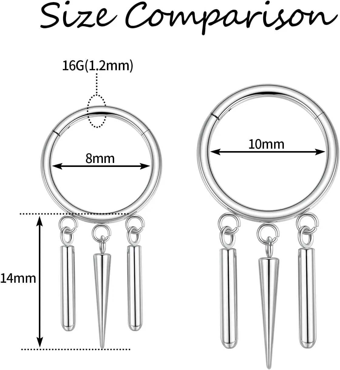 FUNLMO Dangle Conch Helix Cartilage Earlobe Orbital Piercing Jewelry 316L Surgical Steel Nose Septum Ring for Women Men
