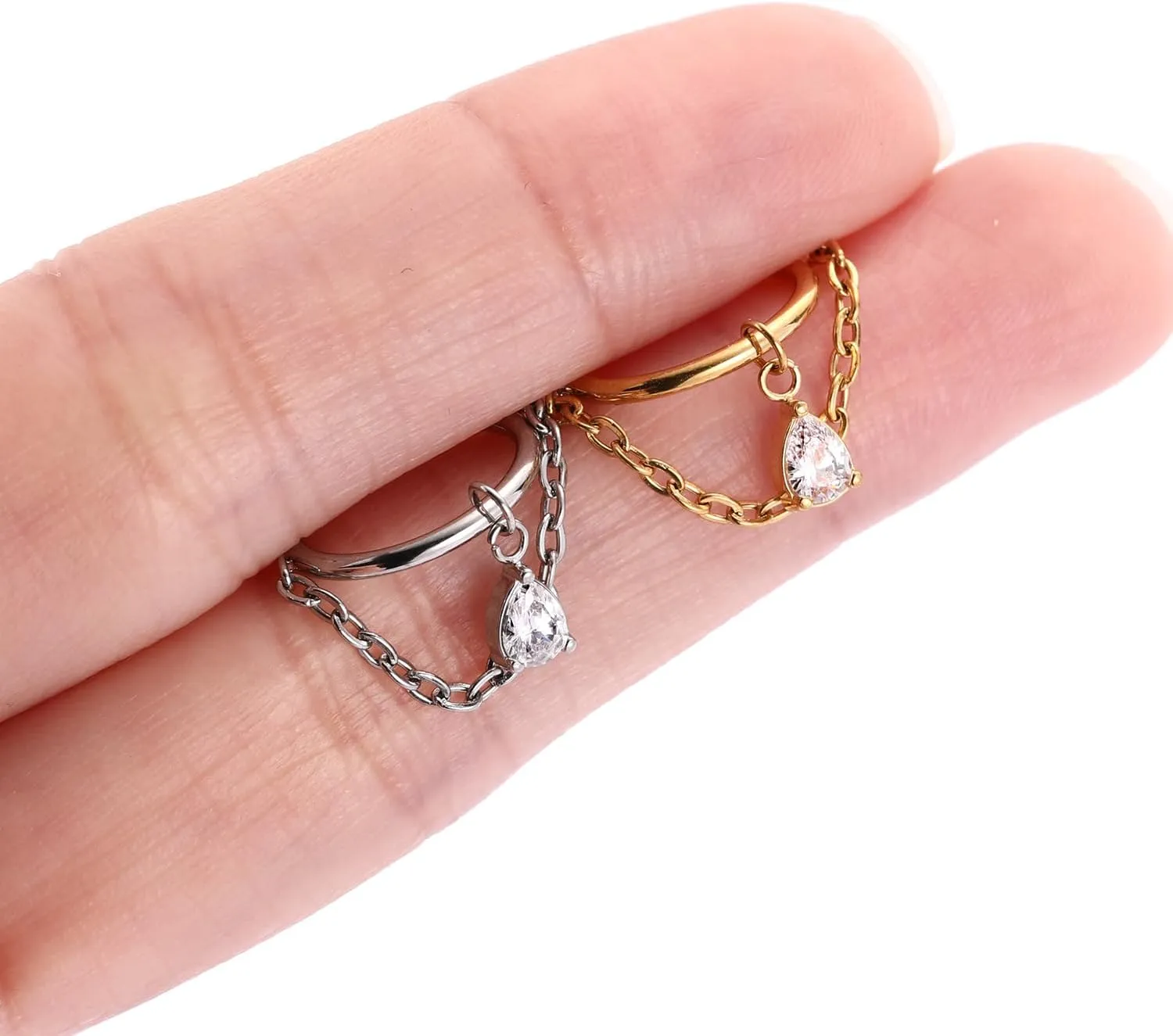 FUNLMO Dangle Conch Helix Cartilage Earlobe Orbital Piercing Jewelry 316L Surgical Steel Nose Septum Ring for Women Men