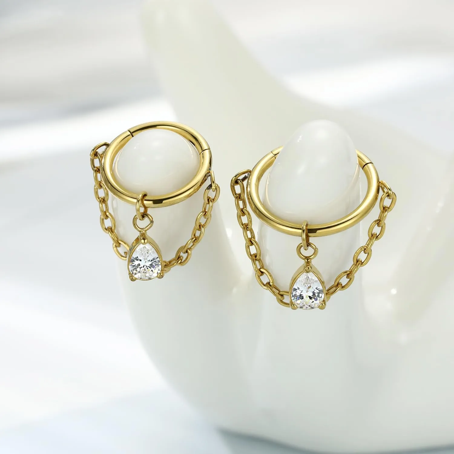 FUNLMO Dangle Conch Helix Cartilage Earlobe Orbital Piercing Jewelry 316L Surgical Steel Nose Septum Ring for Women Men