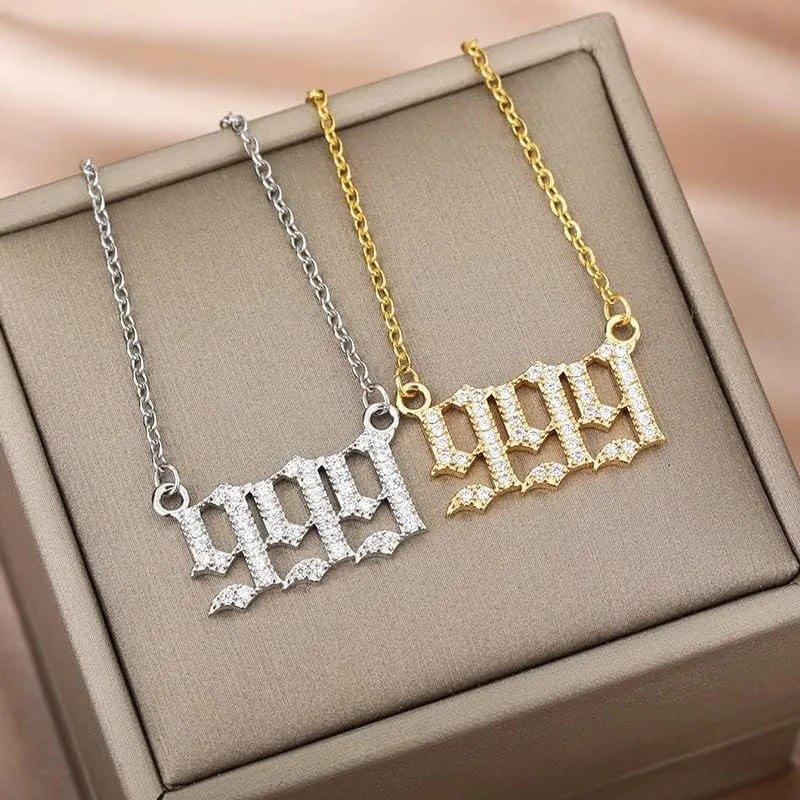 Fuqimanman2020 Angel Number Necklace for Women Men Zircon 14K Gold Plated Dainty Necklace Gold Silver 111 222 333 444 555 666 777 999 999 Personalized Number Pendants Chain Jewelry