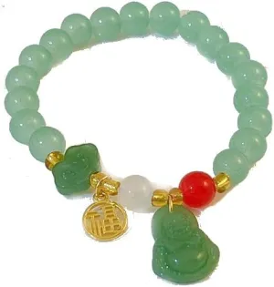 Fuqimanman2020 Laughing Buddha Pendant Stretch Bracelet Jade Natural Stone Beaded Strand Cubic Zirconia Crystal Elastic Lucky Gemstone Amulet Protection Jewelry for Women Men