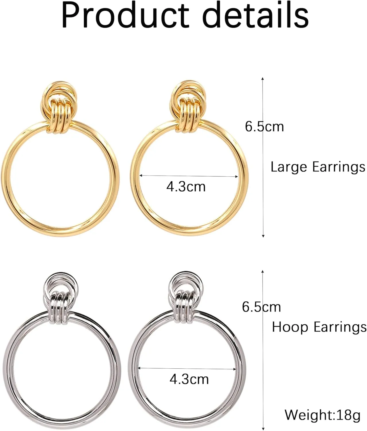 FUTIMELY Gold Large Hoop Earrings for Women High Polished Sterling Silver Hoop Earrings Hypoallergenic Lightweight Interlocking Big Circle Hoop Earrings for Women
