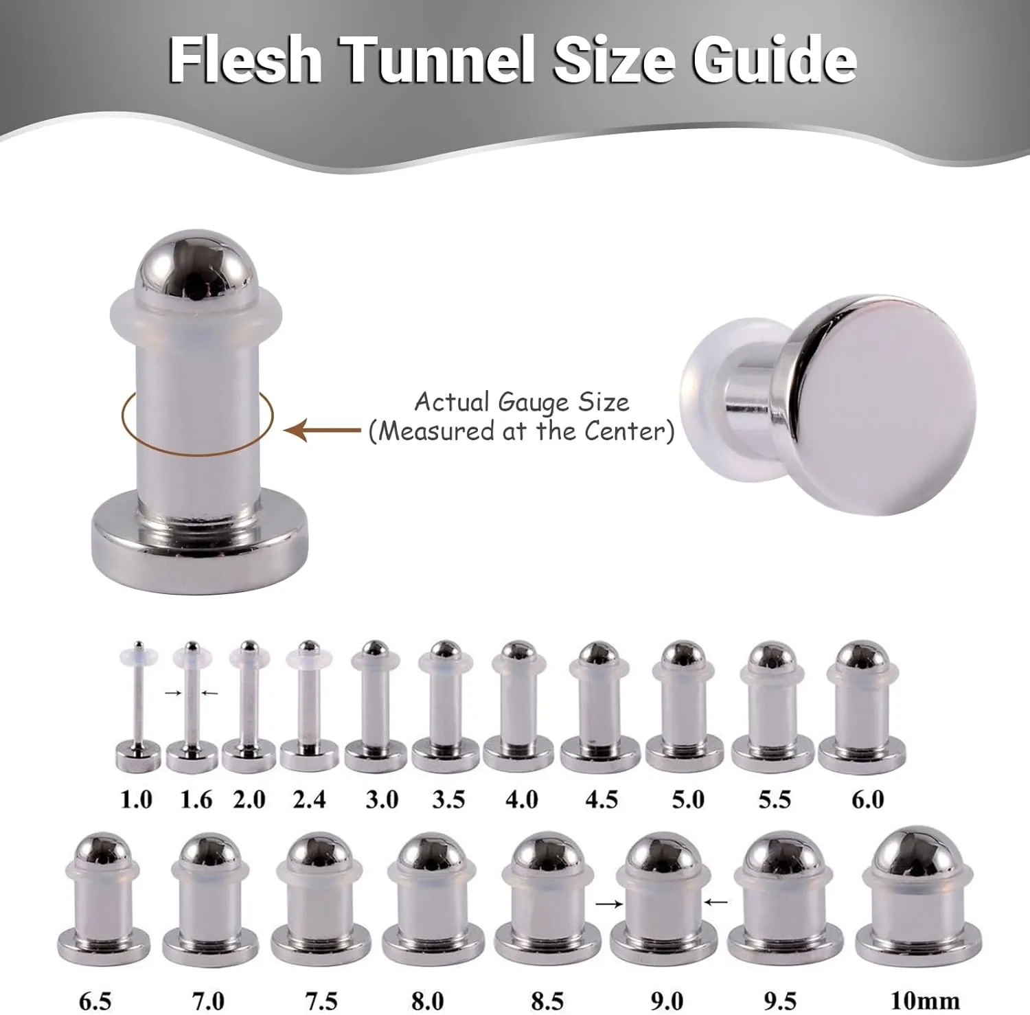 Gauge Expander, 2PCS Stainless Steel 1.6mm-9.5mm Solid Round Polished Ear Gauges 14G Body Piercings Jewelry