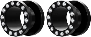 Gauge Expander, 2PCS Stainless Steel Ear Plugs Elegant Round Cubic Zirconia Ear Gauges 5/8 inch Piercing Jewelry Set