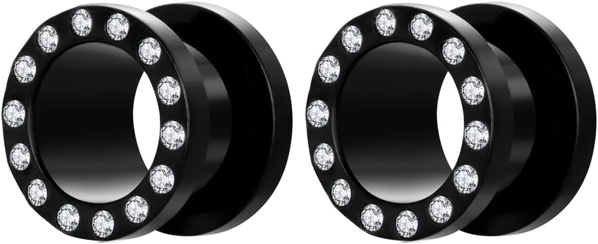Gauge Expander, 2PCS Stainless Steel Ear Plugs Elegant Round Cubic Zirconia Ear Gauges 5/8 inch Piercing Jewelry Set