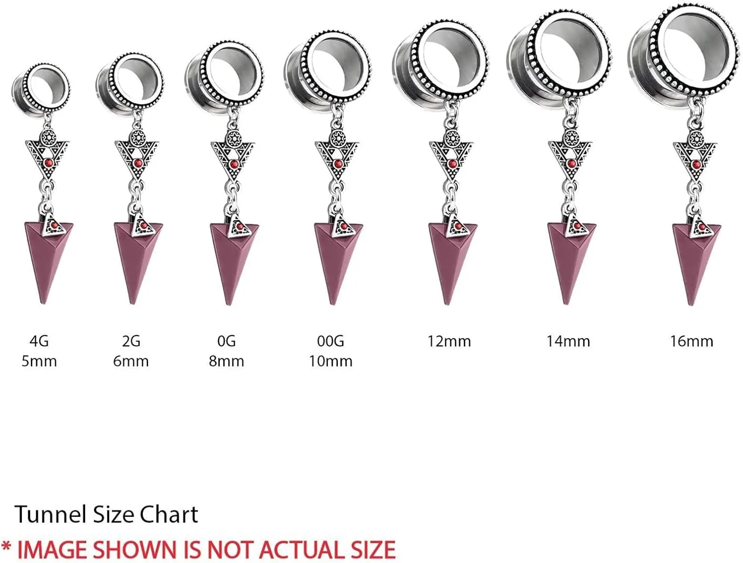 Gauge Expander, 2PCS Stainless Steel Gauges Triangle with Cubic Zirconia Dangle Ear Gauges 00G Body Piercings Jewelry
