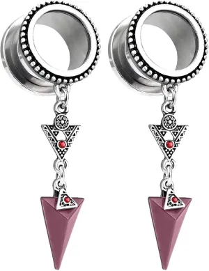 Gauge Expander, 2PCS Stainless Steel Gauges Triangle with Cubic Zirconia Dangle Ear Gauges 00G Body Piercings Jewelry