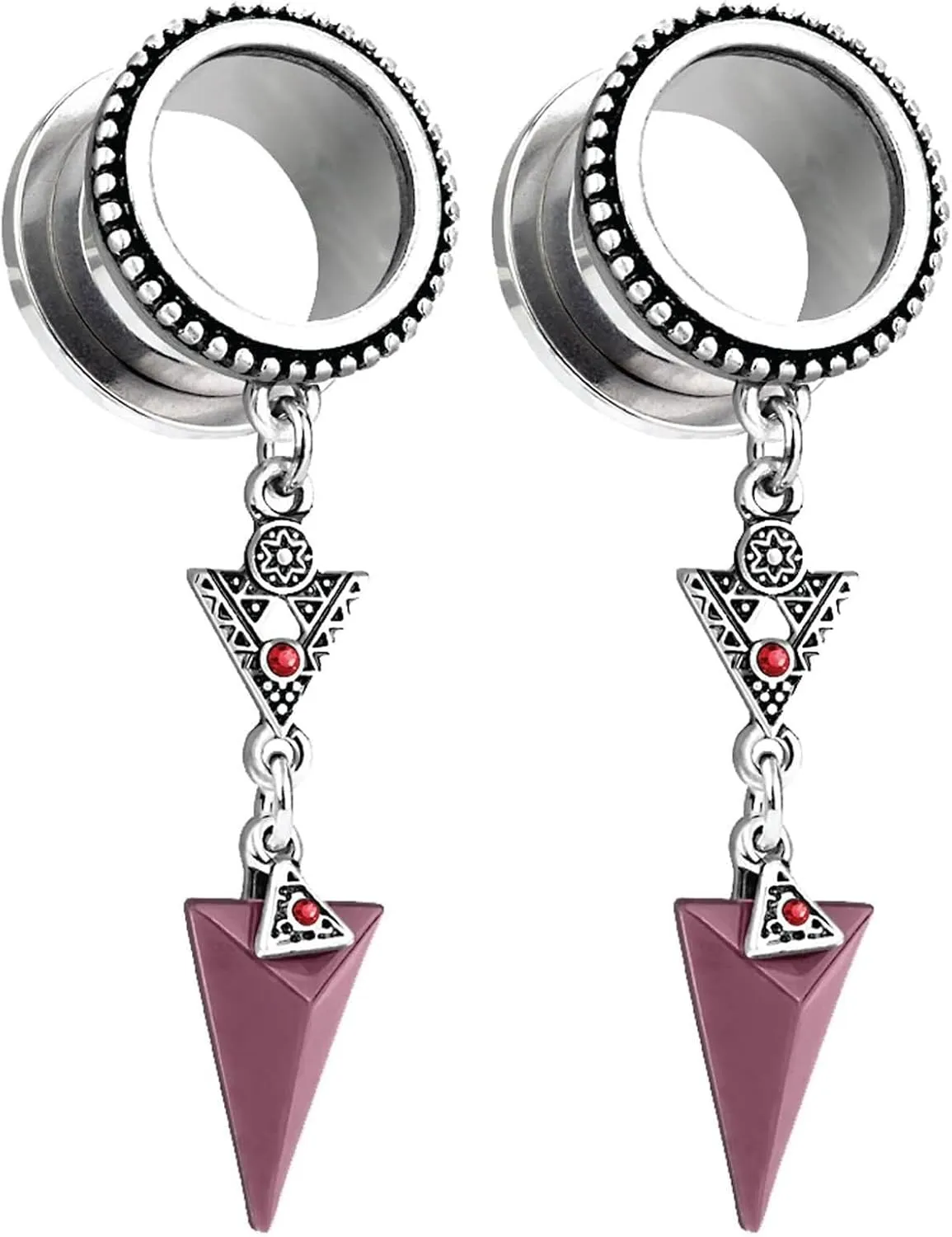 Gauge Expander, 2PCS Stainless Steel Gauges Triangle with Cubic Zirconia Dangle Ear Gauges 00G Body Piercings Jewelry