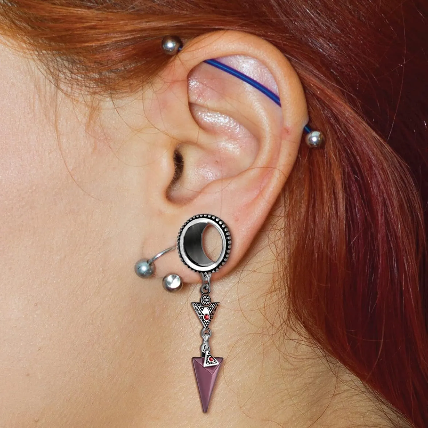 Gauge Expander, 2PCS Stainless Steel Gauges Triangle with Cubic Zirconia Dangle Ear Gauges 00G Body Piercings Jewelry