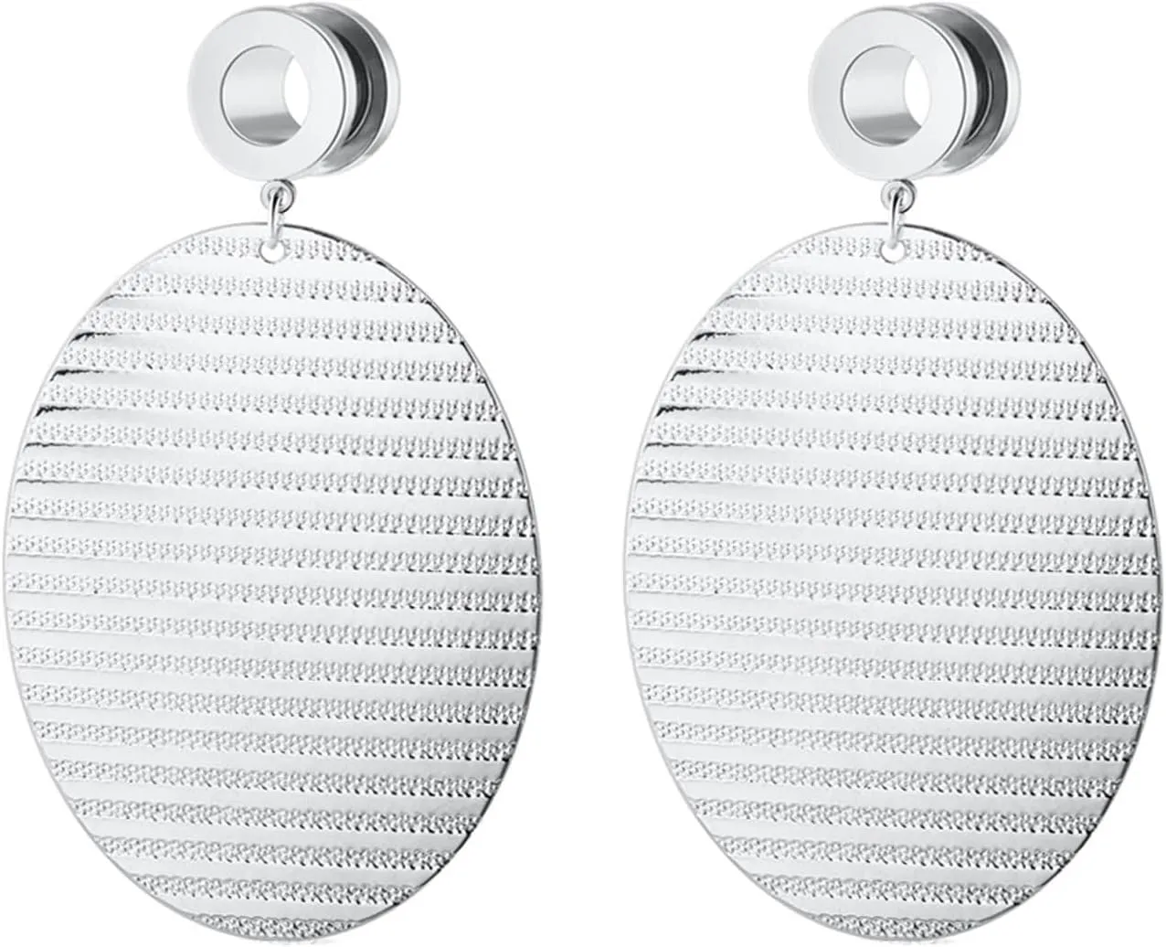 Gauge Tunnels, 2PCS Stainless Steel Tunnels Oval Pattern Dangle Ear Gauges 00G Piercing Jewelry Set