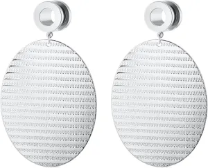 Gauge Tunnels, 2PCS Stainless Steel Tunnels Oval Pattern Dangle Ear Gauges 00G Piercing Jewelry Set