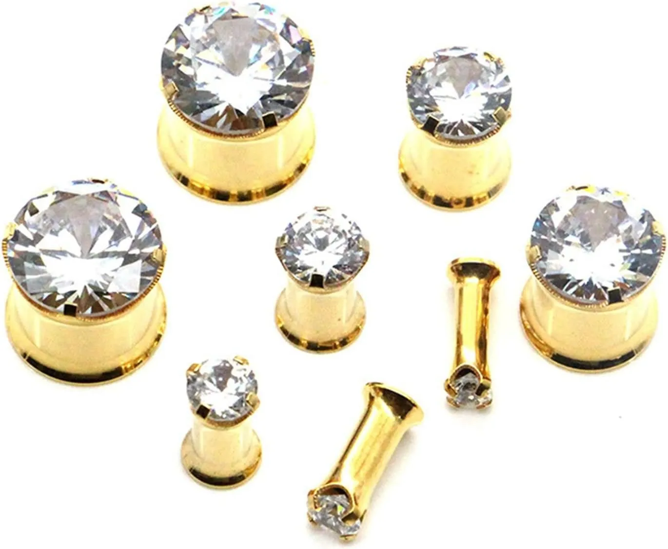 Gauge Tunnels, 2PCS Surgical Steel Ear Plugs Gauges 3mm Round With White Cubic Zirconia Ear Gauges 8G Piercing Jewelry