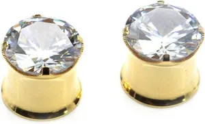 Gauge Tunnels, 2PCS Surgical Steel Ear Plugs Gauges 3mm Round With White Cubic Zirconia Ear Gauges 8G Piercing Jewelry