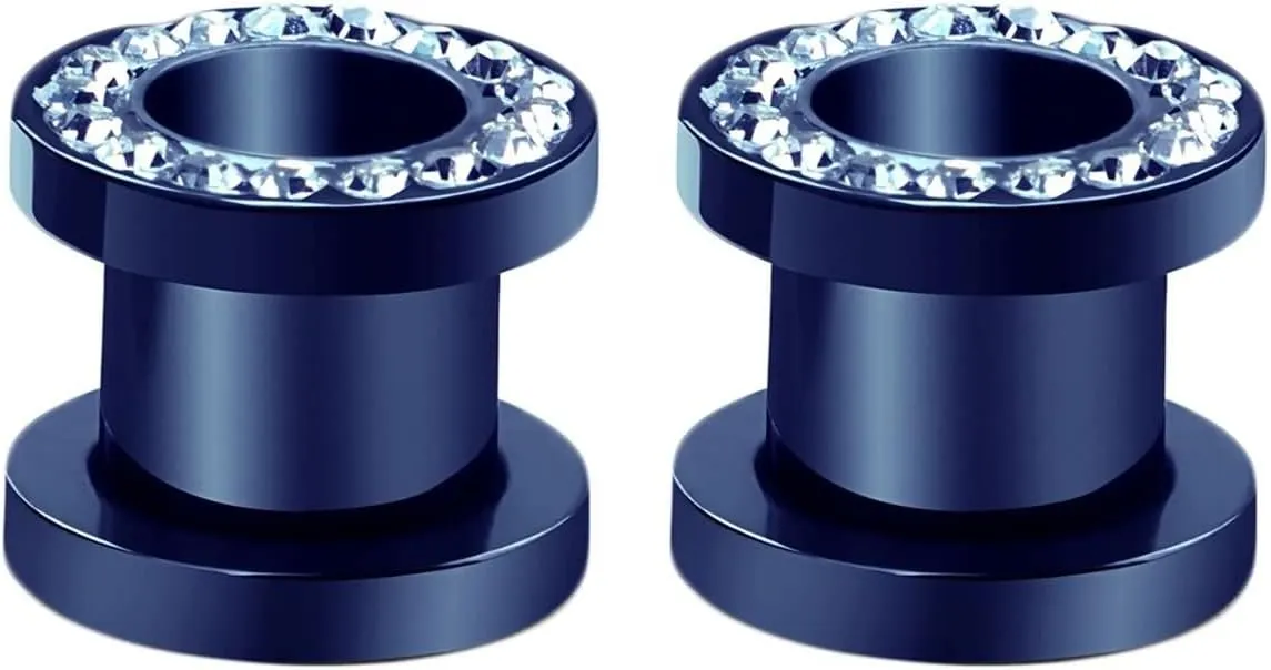 Gauges Tunnels, 2PCS Stainless Steel Ear Gauges Simple Hoop with Cubic Zirconia Ear Gauges 14G Ear Piercing Jewelry