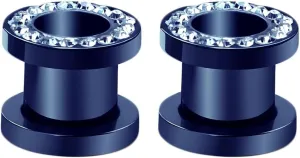 Gauges Tunnels, 2PCS Stainless Steel Ear Gauges Simple Hoop with Cubic Zirconia Ear Gauges 14G Ear Piercing Jewelry