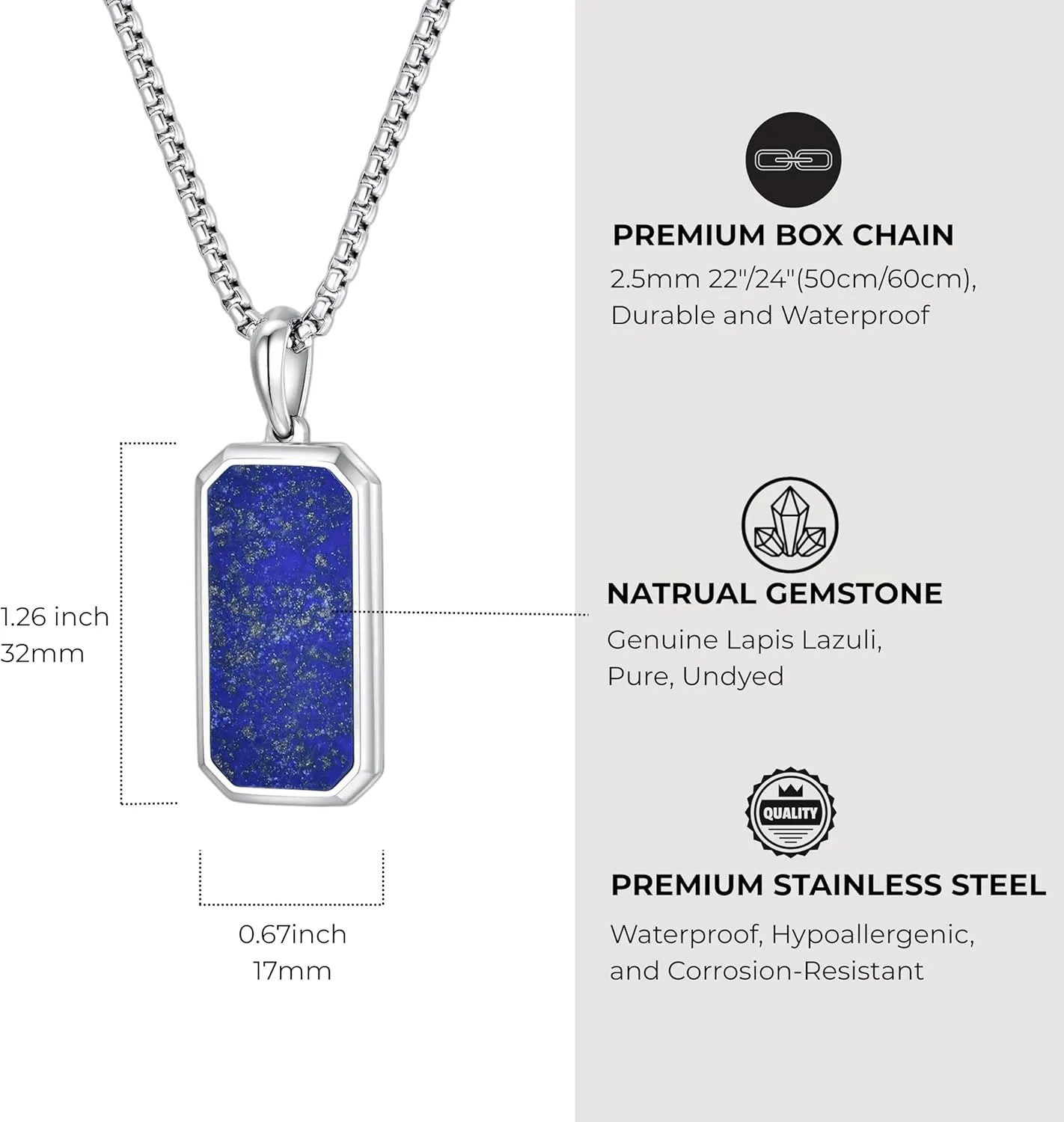 GAVU Men's Dog Tag Necklace, Crystal Pendant Necklace for Men