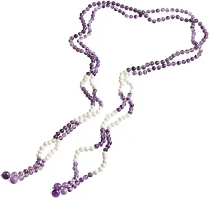 Gem Stone King 42 Inch 2 Separable Strands Cultured Freshwater Pearl and Purple Amethyst Knot Necklace