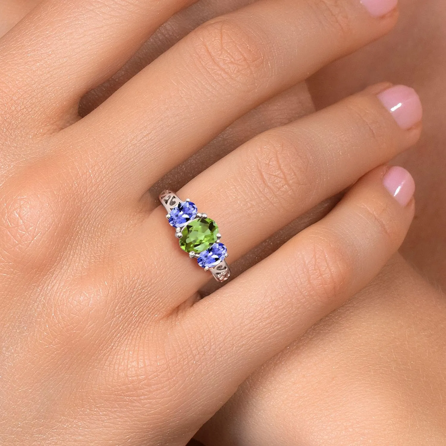 Gem Stone King 925 Sterling Silver Customized and Personalized Engagement Promise 3 Gemstone Birthstone Name Engraved Couple Mother's Ring For Women