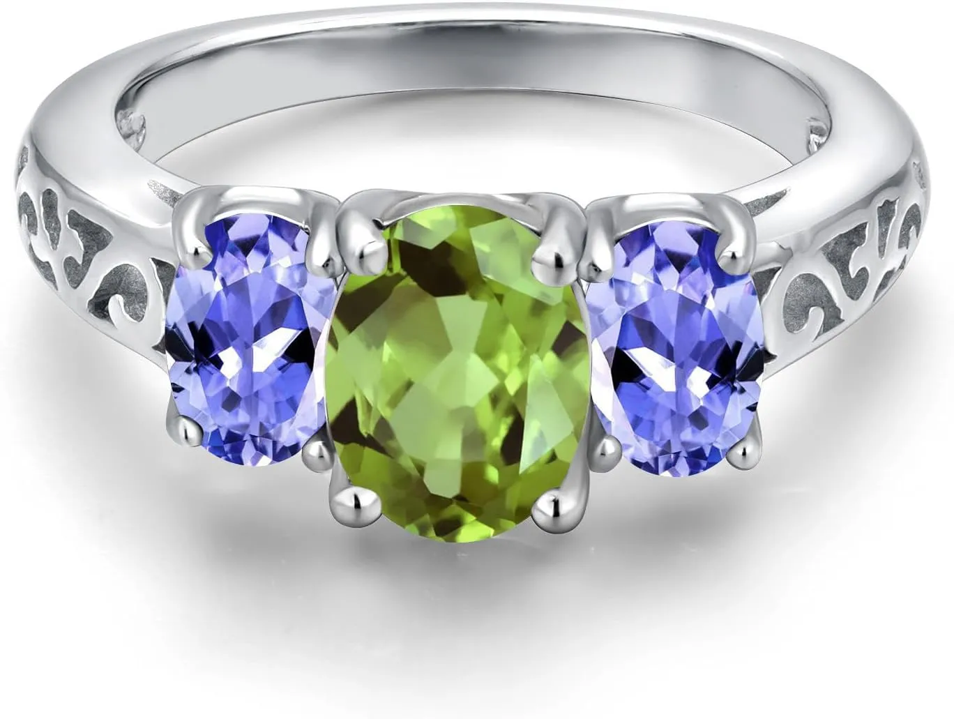 Gem Stone King 925 Sterling Silver Customized and Personalized Engagement Promise 3 Gemstone Birthstone Name Engraved Couple Mother's Ring For Women