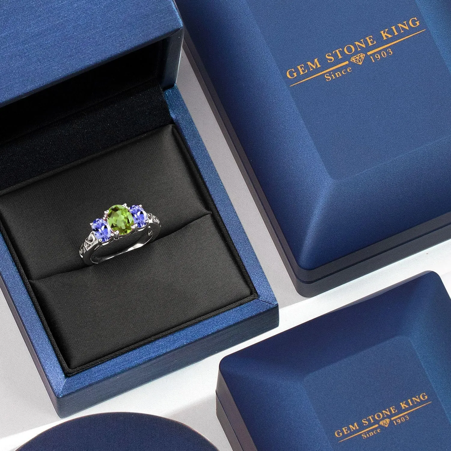 Gem Stone King 925 Sterling Silver Customized and Personalized Engagement Promise 3 Gemstone Birthstone Name Engraved Couple Mother's Ring For Women