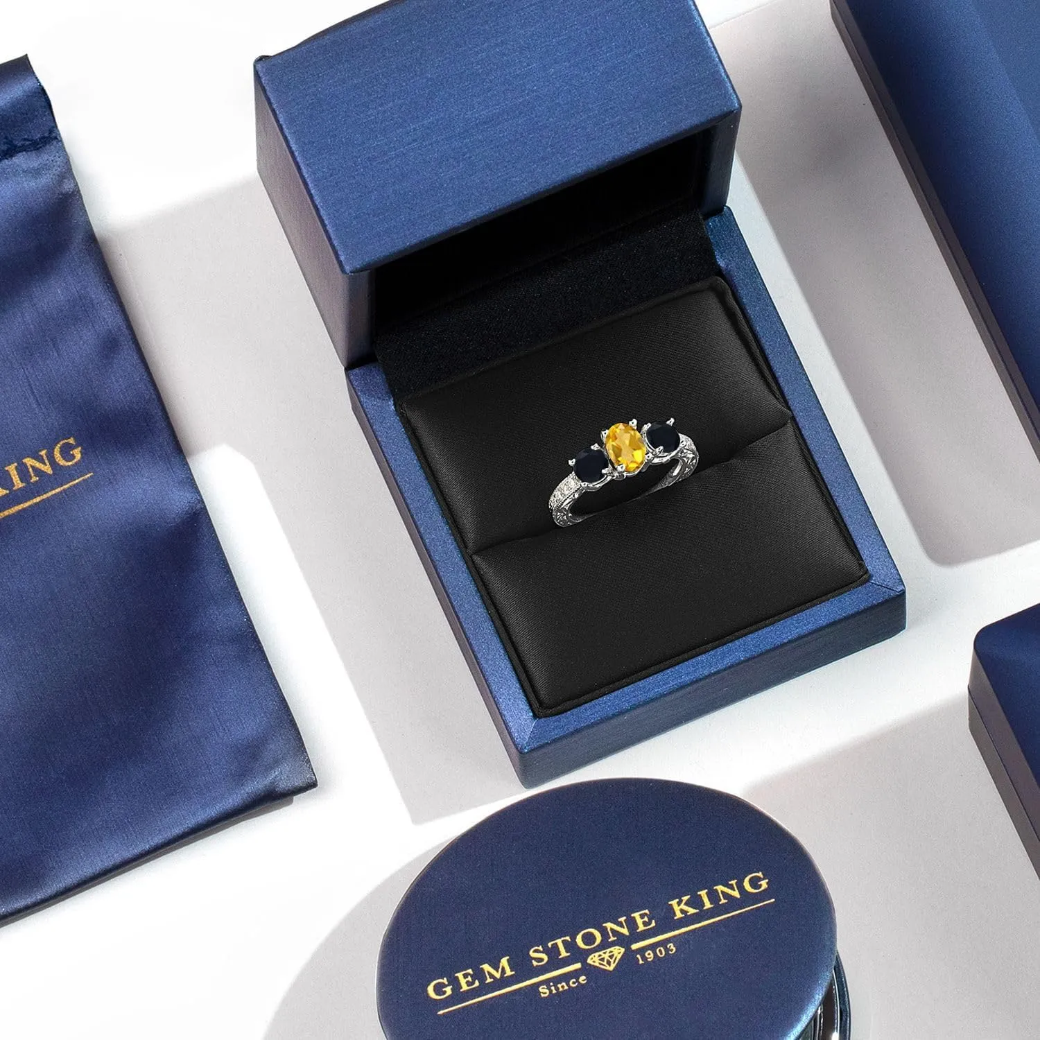Gem Stone King 925 Sterling Silver Yellow Citrine and Black Onyx Ring For Women | 1.82 Cttw | Gemstone Birthstone | Available In Size 5, 6, 7, 8, 9