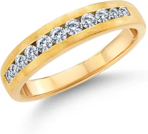 Gem Stone King Men's 10K Yellow Gold White Lab Grown Diamond Satin Finish Wedding Band Ring For Men | 0.61 Cttw | Available in Size 5,6,7,8,9,10,11,12,13