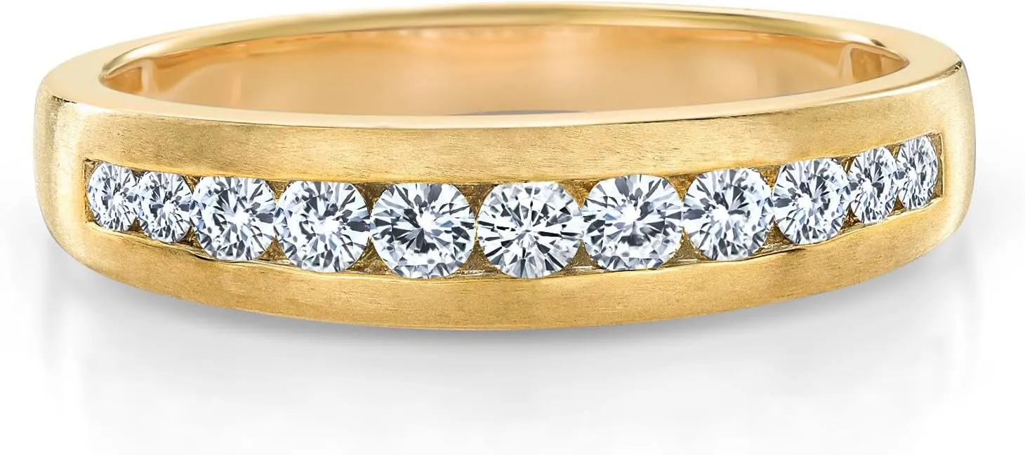Gem Stone King Men's 10K Yellow Gold White Lab Grown Diamond Satin Finish Wedding Band Ring For Men | 0.61 Cttw | Available in Size 5,6,7,8,9,10,11,12,13