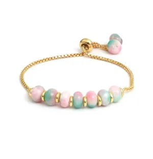 Gempires Natural Multi Color Jade Beaded Bracelet 8 mm Smooth Beads Crystal Jewelry Hypoallergenic 6-8 Inch Gold Plated Slider Bracelets For Women