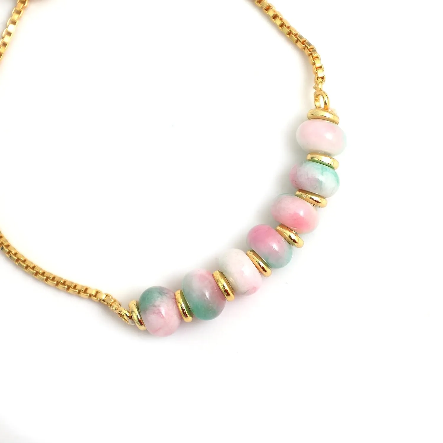Gempires Natural Multi Color Jade Beaded Bracelet 8 mm Smooth Beads Crystal Jewelry Hypoallergenic 6-8 Inch Gold Plated Slider Bracelets For Women